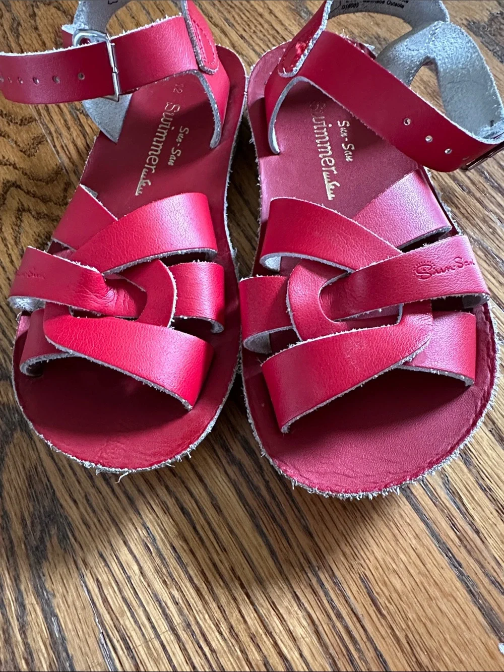 Sun San Swimmer Red Leather Kids Sandals